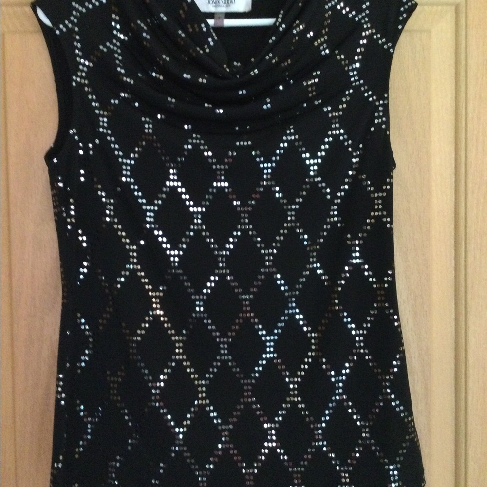 Jones Studio Separates Women Top Size S Black & Silver Sleeveless Cowl Neck